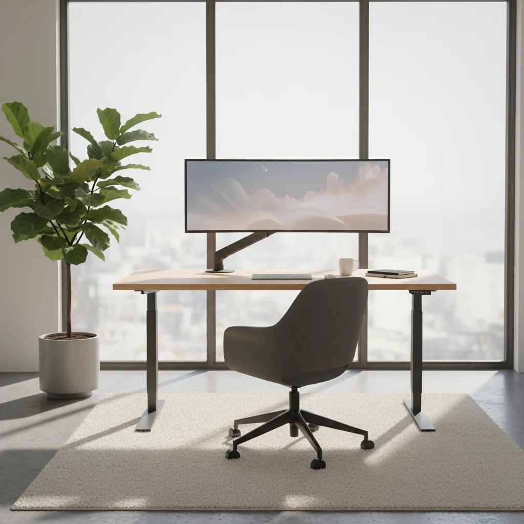 Ergonomic home office with natural light, promoting focus and well-being.