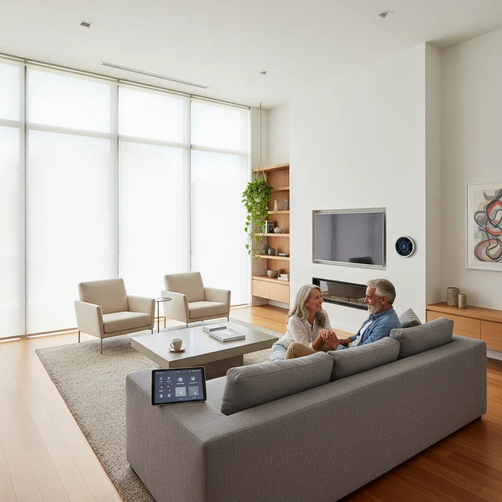 Intérieur de maison intelligente avec technologie 5G intégrée pour une vie fluide.