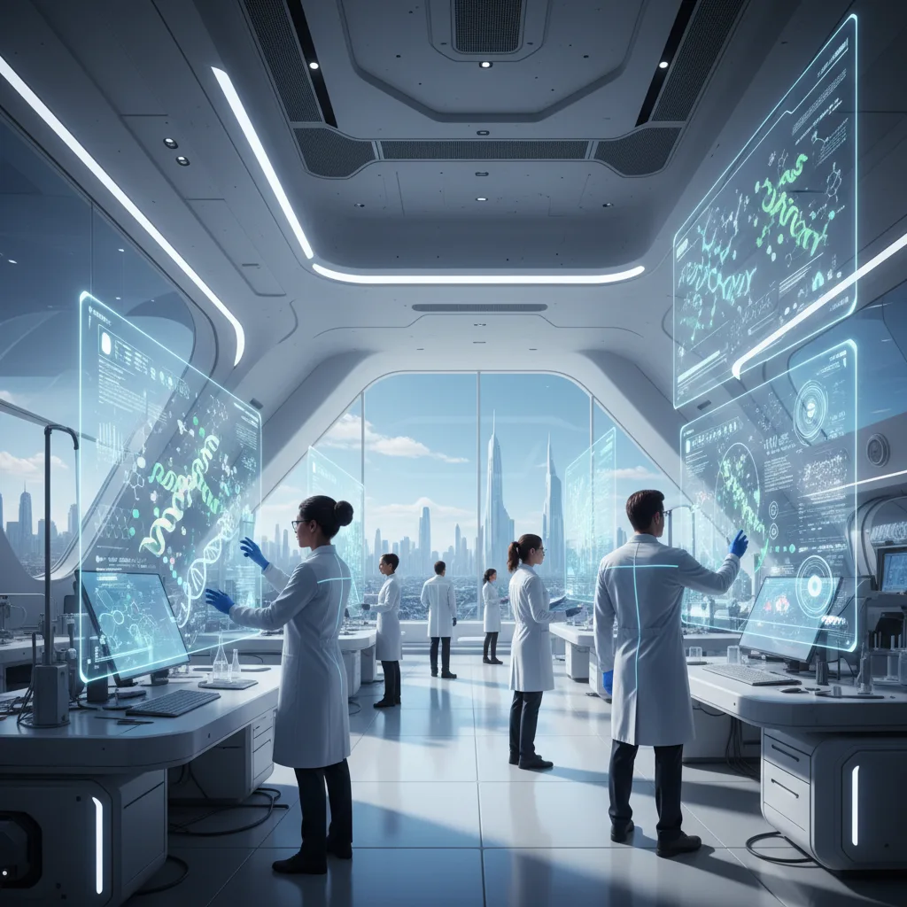 AI-driven drug discovery and personalized medicine in a lab.