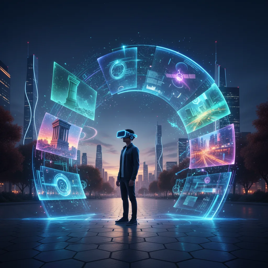 Person experiencing immersive VR/AR news.