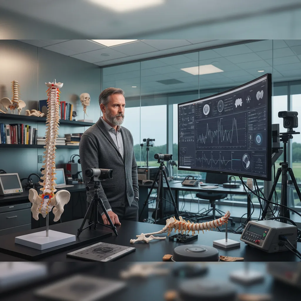 Dr. Stuart McGill, renowned spine biomechanist, in a research setting.