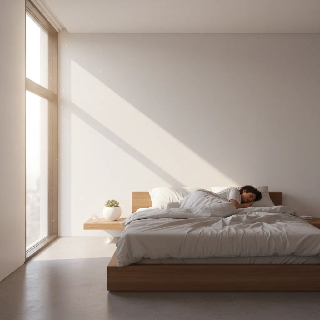 Persona che dorme pacificamente, illustrando il potere ristoratore del sonno.