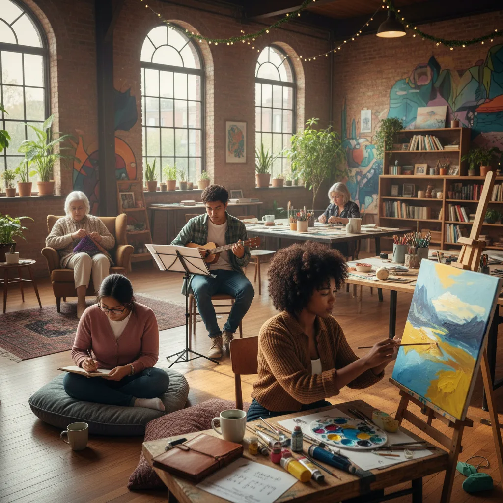 Diverse people enjoying various accessible creative activities.