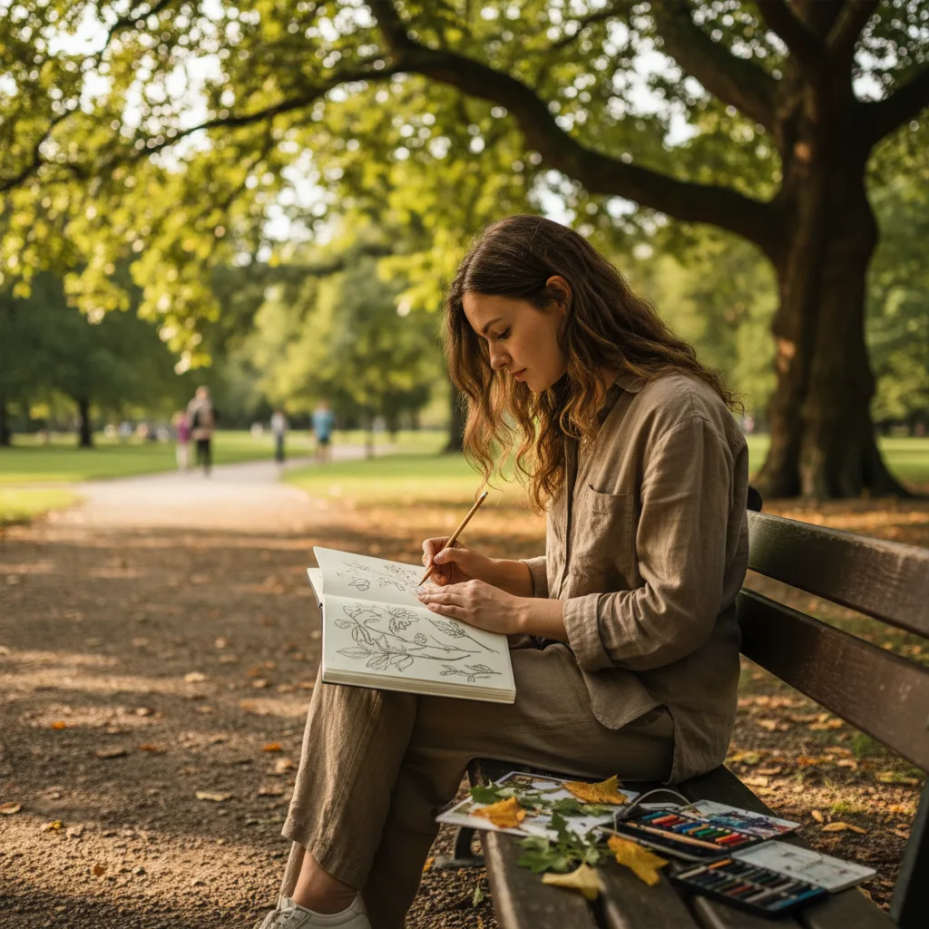 Woman mindfully observing nature for creative inspiration.