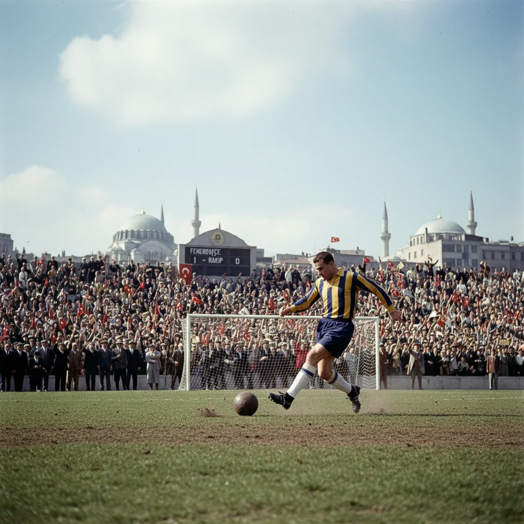 Lefter Küçükandonyadis, leyenda del Fenerbahçe, marcando en un partido de los años 50.