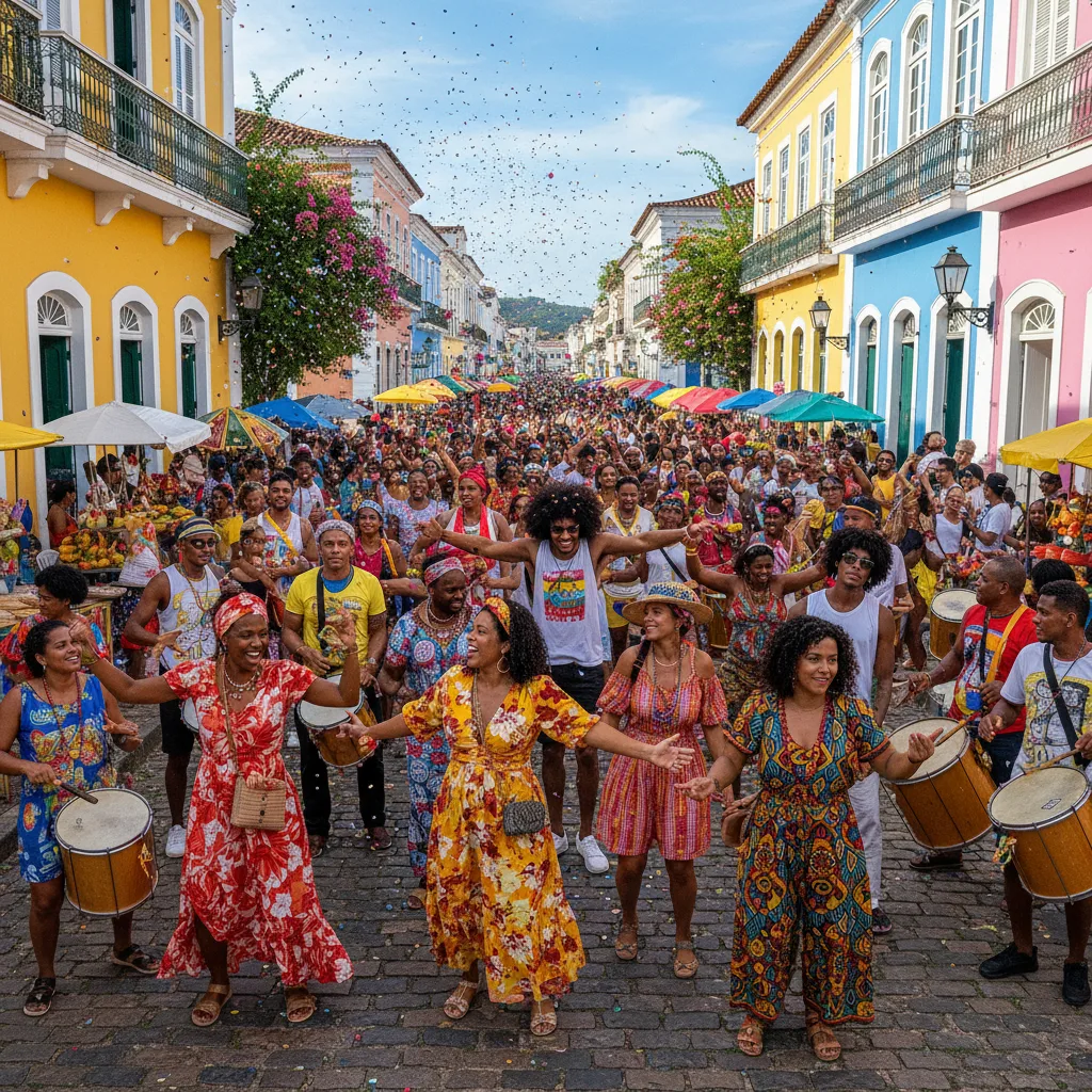 Diverse Brazilians celebrating, showcasing multicultural heritage.