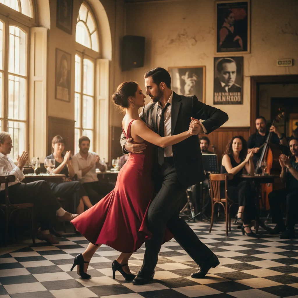 Passionate couple dancing Tango in Buenos Aires.