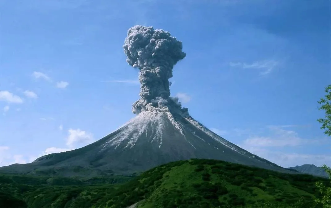 Active volcanoes, like this one, release a variety of gases including methane and oxygen into the at