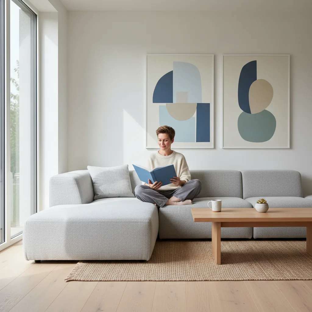 Minimalist home, person enjoying simple, frugal living.
