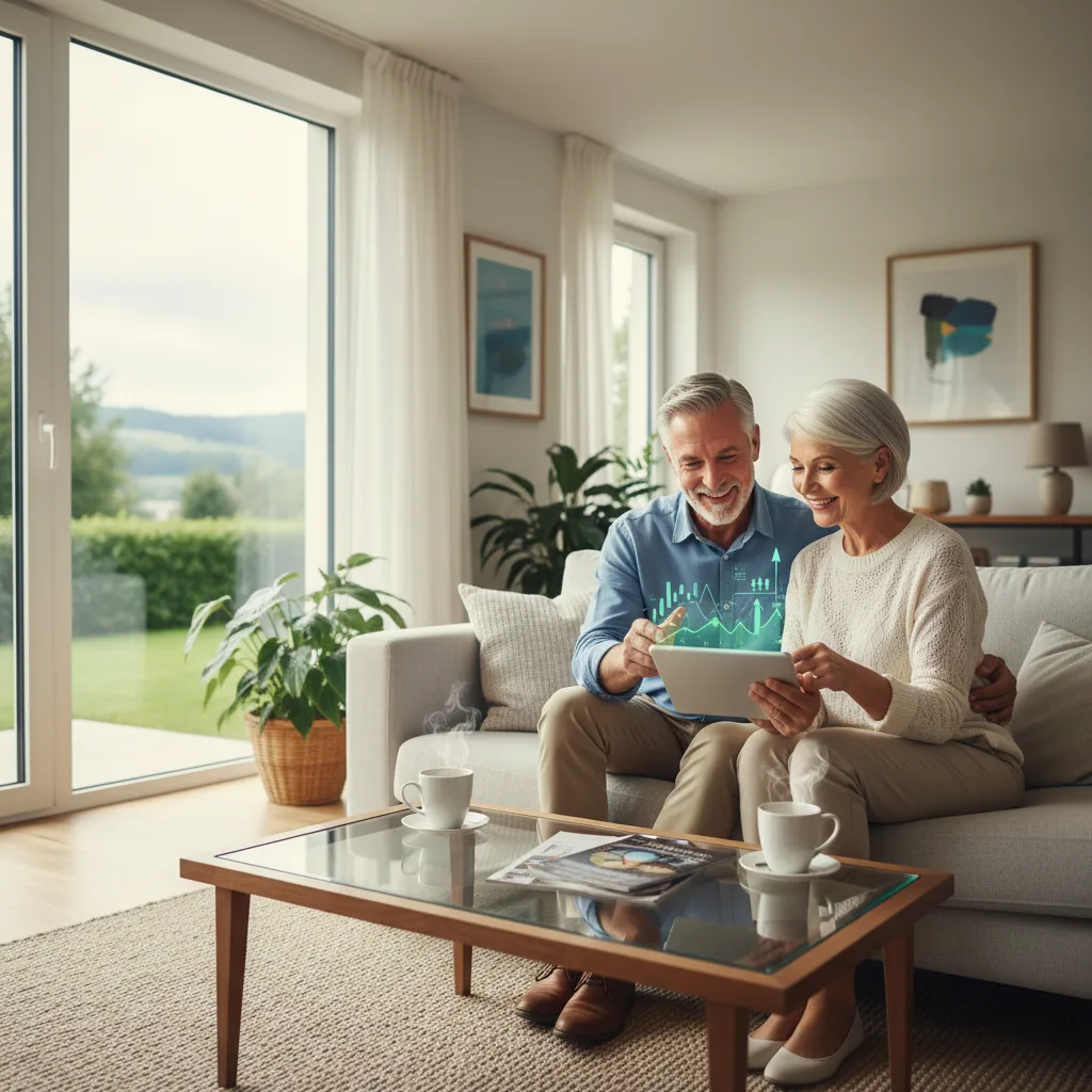 Couple senior planifiant sa retraite, examinant des investissements crypto sur tablette.