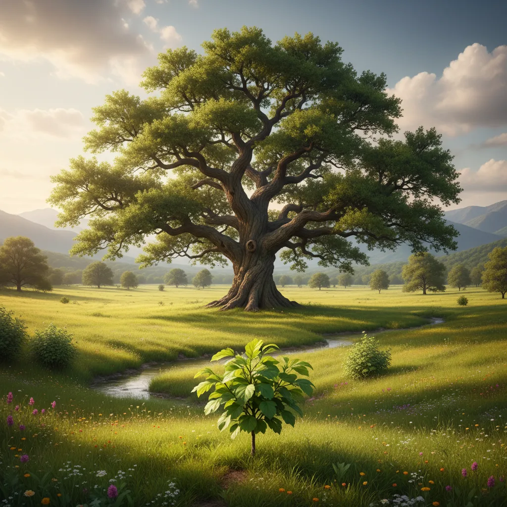Small seed growing into a strong, mature tree over time.