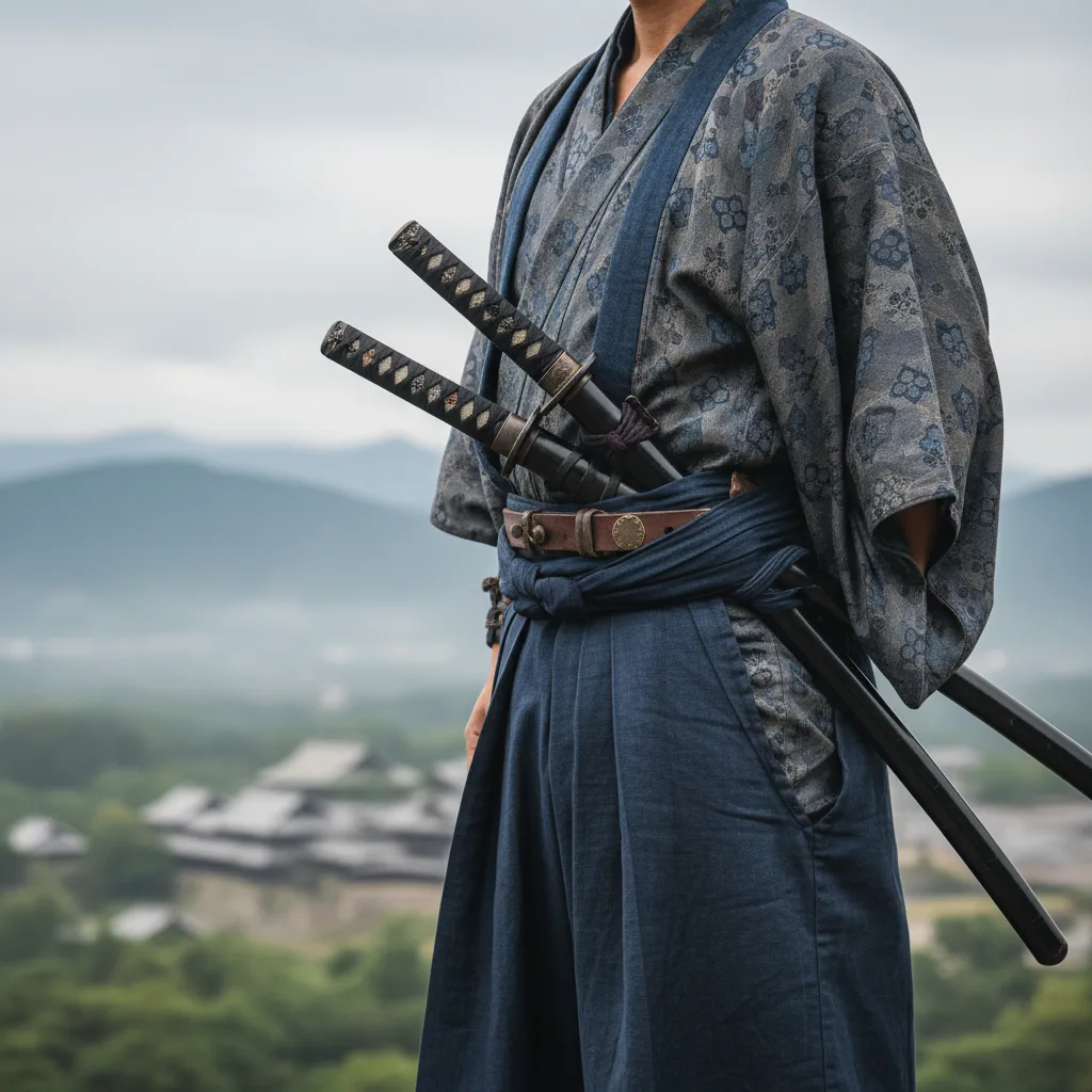 A samurai's daishō: katana and wakizashi, worn edge-up.