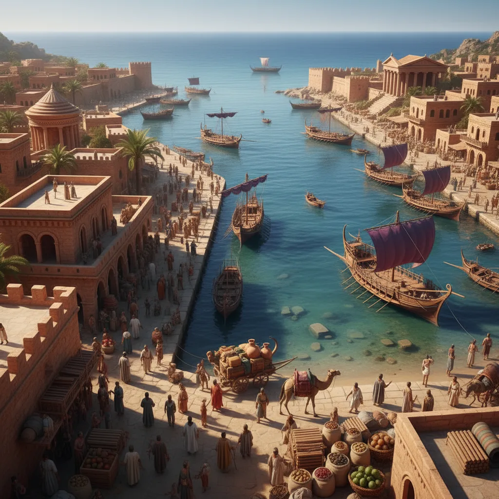 Bustling ancient Phoenician port city on Sardinia's Mediterranean coast.