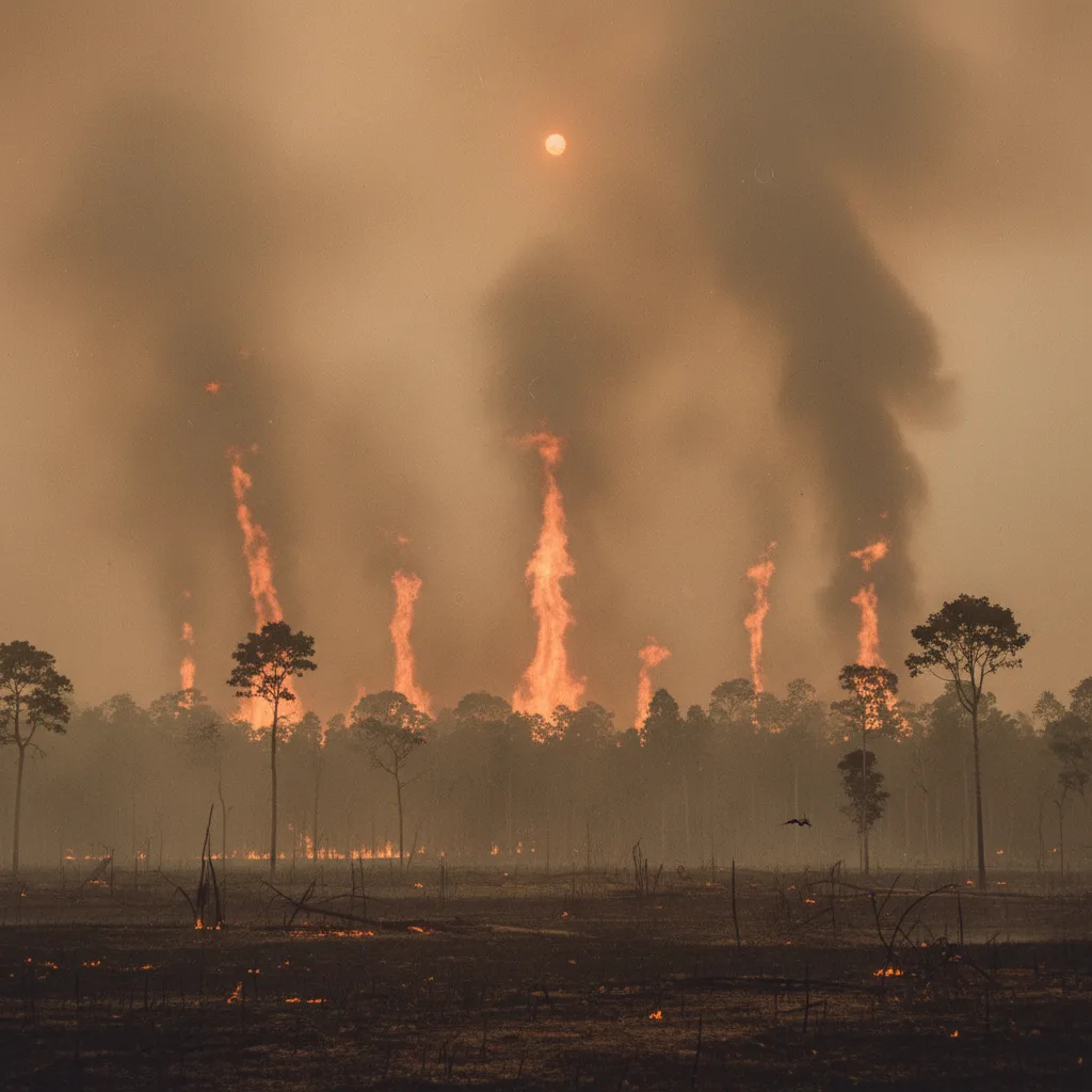 Southeast Asian forest fires, 1997 haze, smoke-filled sky.