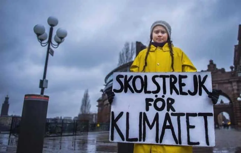 Nell'agosto 2018, Greta Thunberg iniziò il suo sciopero solitario per il clima fuori dal Parlamento svedese, tenendo un cartello